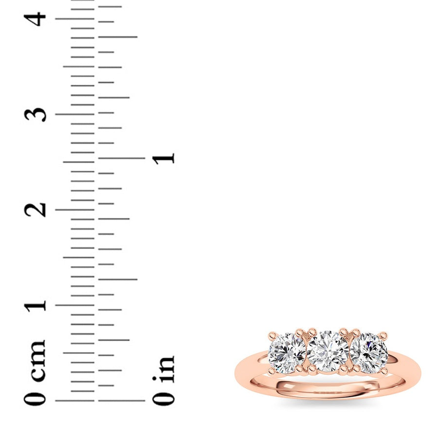 0.75CTW Round Shaped Lab Grown Diamond (F/VS) Three Stone Band Ring in 14K Gold