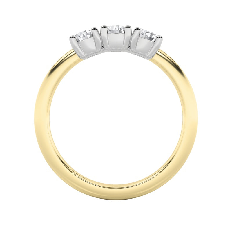 2CTW Round Shaped Lab Grown Diamond (F/VS) Three Stone Band Ring in 14K Gold