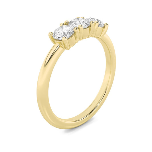 3CTW Round Shaped Lab Grown Diamond (F/VS) Three Stone Band Ring in 14K Gold