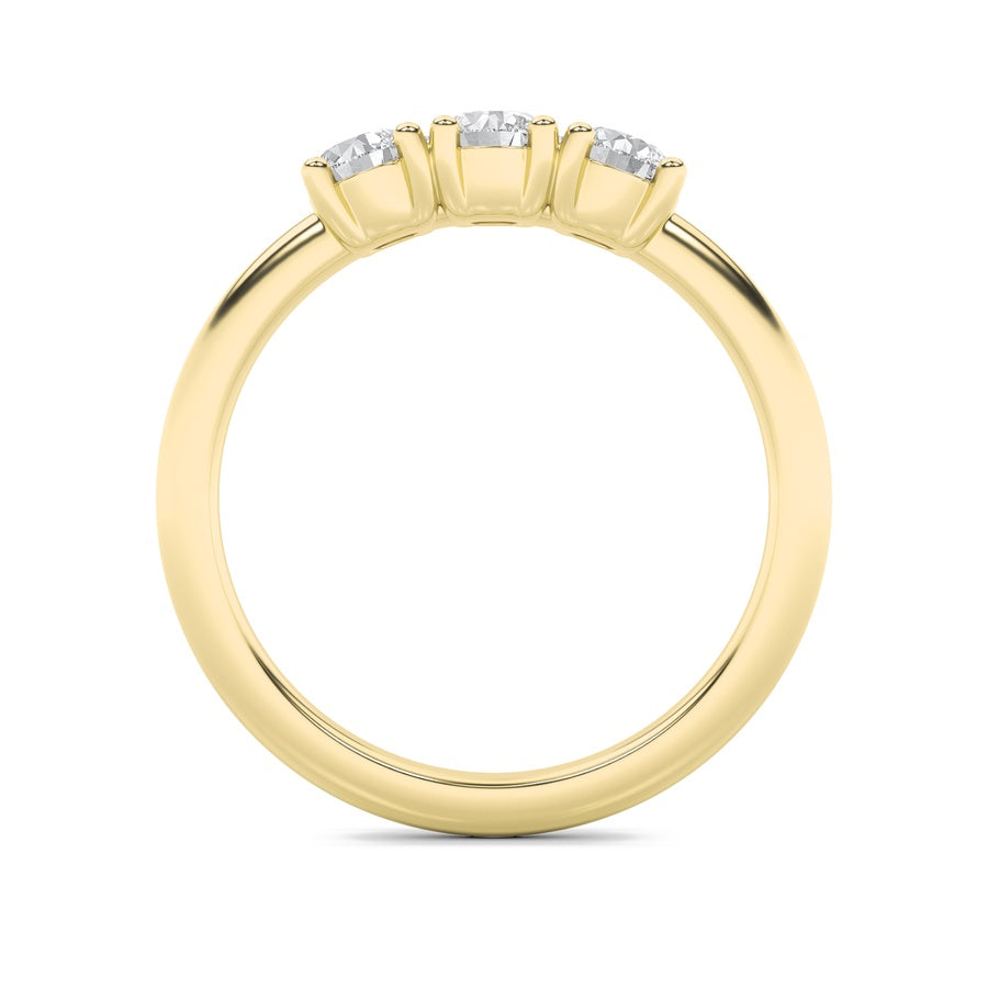 3CTW Round Shaped Lab Grown Diamond (F/VS) Three Stone Band Ring in 14K Gold