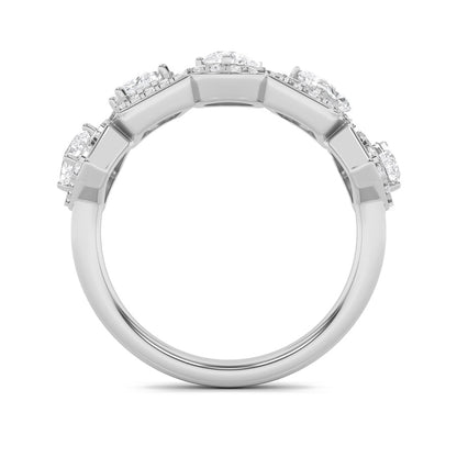 1.33CTW Mix Shaped Lab Grown Diamond (F/VS) Five StoneHalo Fashion Ring in 14K Gold