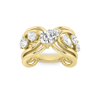 2CTW Pear Shaped Lab Grown Diamond (F/VS) Seven Stone Fashion Ring in 14K Gold