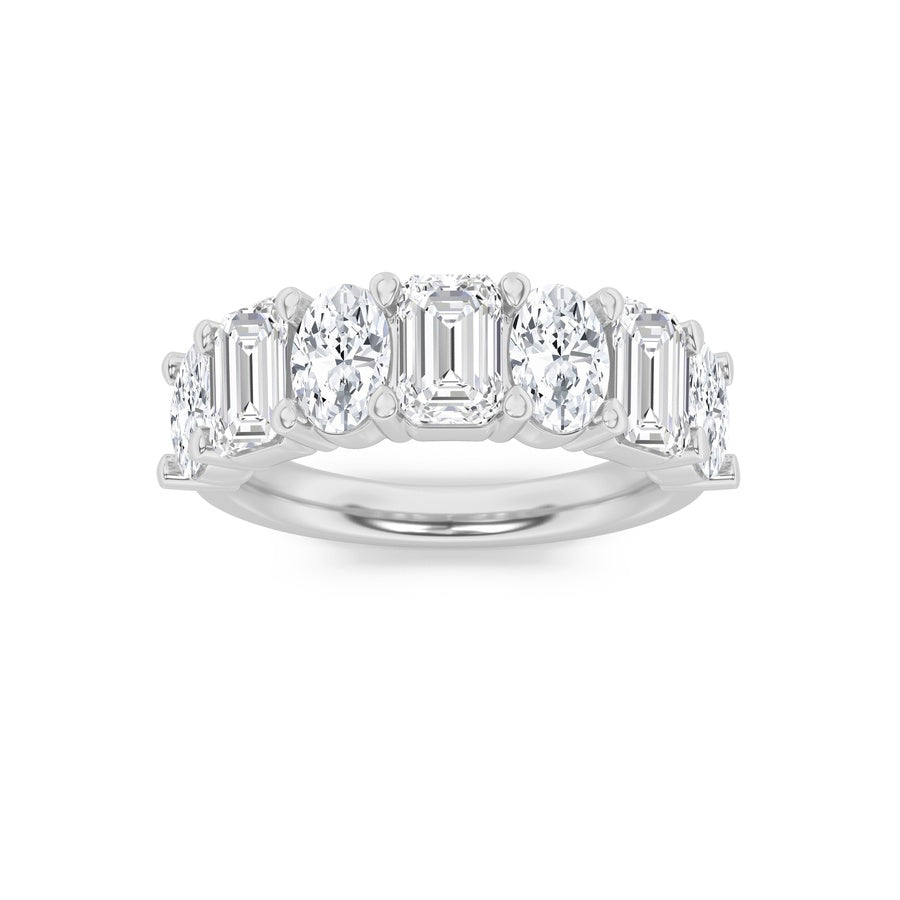 3CTW Emerald Shaped Lab Grown Diamond (F/VS) Seven Stone Band Ring in 14K Gold