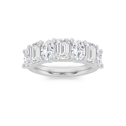 3CTW Emerald Shaped Lab Grown Diamond (F/VS) Seven Stone Band Ring in 14K Gold