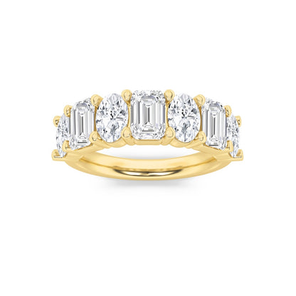 3CTW Emerald Shaped Lab Grown Diamond (F/VS) Seven Stone Band Ring in 14K Gold