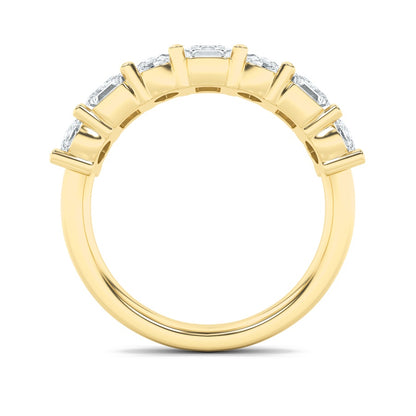 3CTW Emerald Shaped Lab Grown Diamond (F/VS) Seven Stone Band Ring in 14K Gold