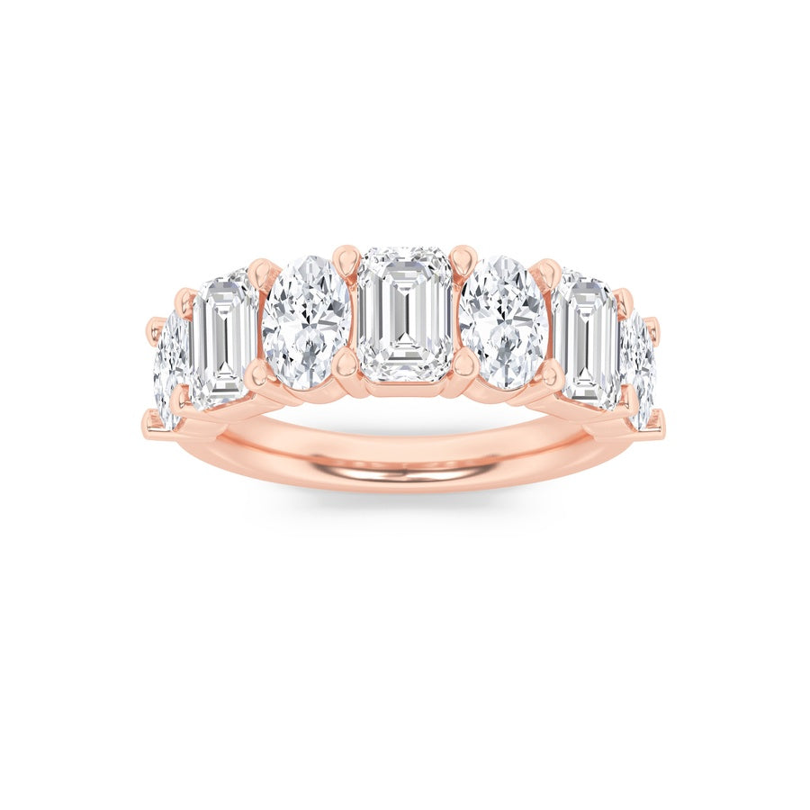 3CTW Emerald Shaped Lab Grown Diamond (F/VS) Seven Stone Band Ring in 14K Gold