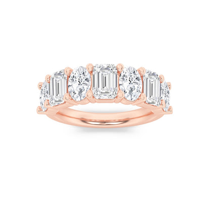 3CTW Emerald Shaped Lab Grown Diamond (F/VS) Seven Stone Band Ring in 14K Gold