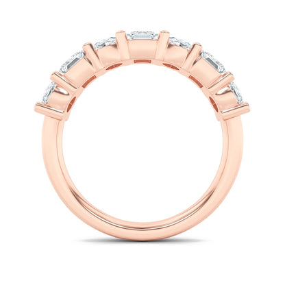 3CTW Emerald Shaped Lab Grown Diamond (F/VS) Seven Stone Band Ring in 14K Gold