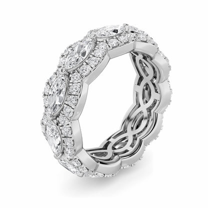 4CTW Marquise Shaped Lab Grown Diamond (F/VVS) Eternity Band Ring in 14K Gold
