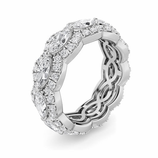4CTW Marquise Shaped Lab Grown Diamond (F/VVS) Eternity Band Ring in 14K Gold