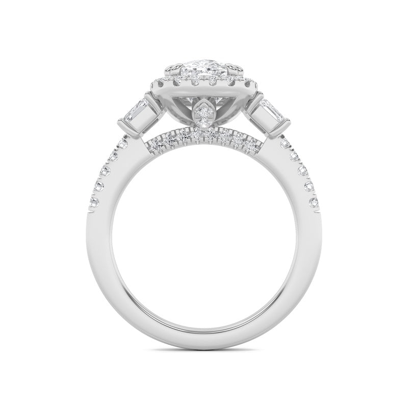 3CTW Elongated Cushion Shaped Lab Grown Diamond (F/VS) Accented Three Stone Ring in 14K Gold