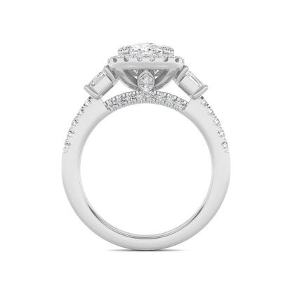 3CTW Elongated Cushion Shaped Lab Grown Diamond (F/VVS) Accented Three Stone Ring in 14K Gold