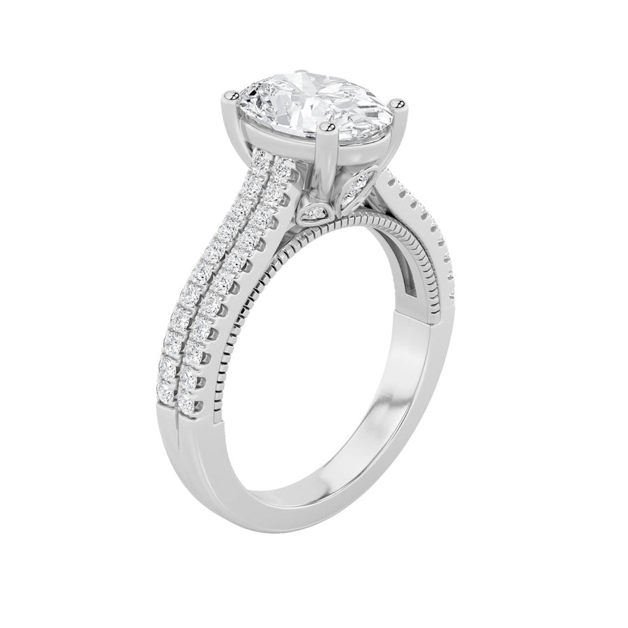 2CTW Oval Shaped Lab Grown Diamond (F/VS) Two Row Fancy Accented Engagement Ring in 14K Gold