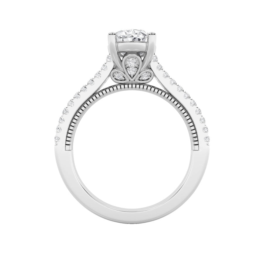 2CTW Oval Shaped Lab Grown Diamond (F/VS) Two Row Fancy Accented Engagement Ring in 14K Gold