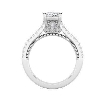 2CTW Oval Shaped Lab Grown Diamond (F/VS) Two Row Fancy Accented Engagement Ring in 14K Gold