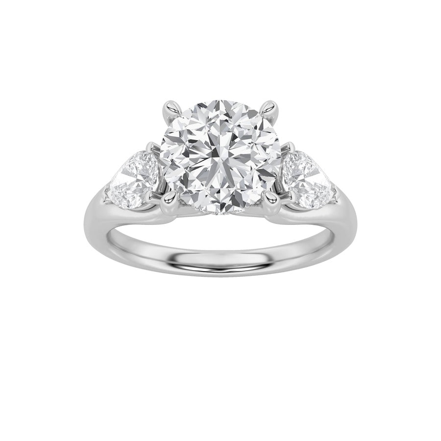 2CTW Round Shaped Lab Grown Diamond (F/VS) Accented Three Stone Ring in 14K Gold