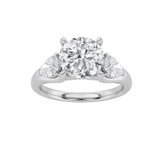 2CTW Round Shaped Lab Grown Diamond (F/VS) Accented Three Stone Ring in 14K Gold