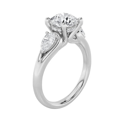 2CTW Round Shaped Lab Grown Diamond (F/VS) Accented Three Stone Ring in 14K Gold