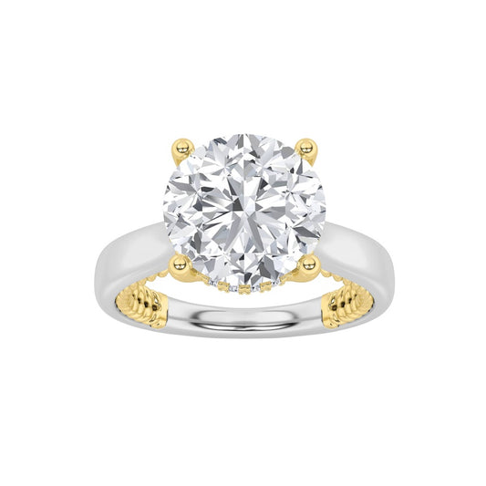 3.5CTW Round Shaped Lab Grown Diamond (F/VS) Hidden Halo Two Tone Engagement Ring in 14K Gold