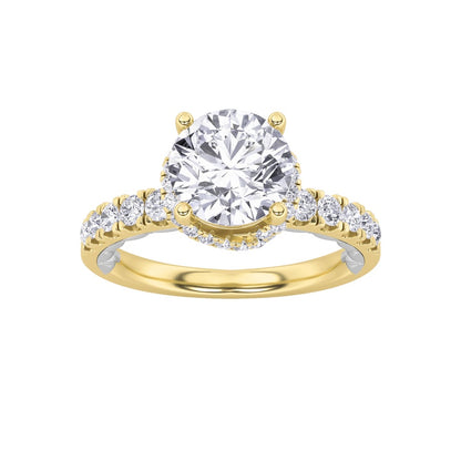 2CTW Round Shaped Lab Grown Diamond (F/VS) Two Tone Accented Fancy Engagement Ring in 14K Gold
