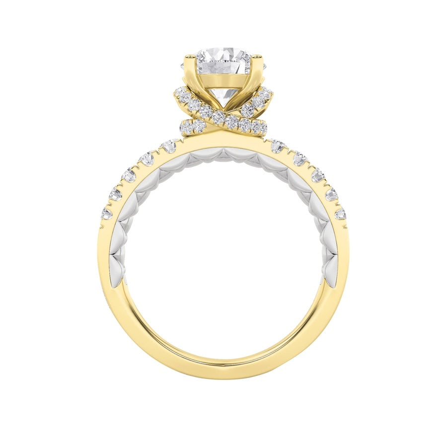 2CTW Round Shaped Lab Grown Diamond (F/VS) Two Tone Accented Fancy Engagement Ring in 14K Gold