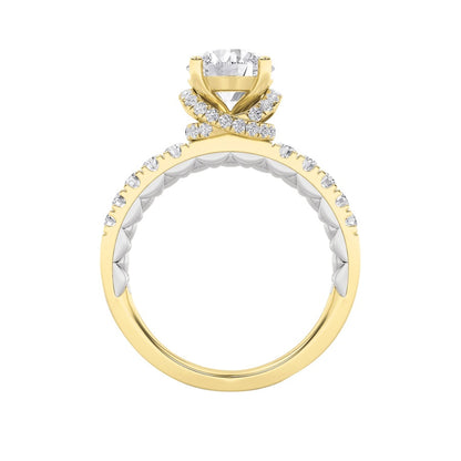2CTW Round Shaped Lab Grown Diamond (F/VS) Two Tone Accented Fancy Engagement Ring in 14K Gold
