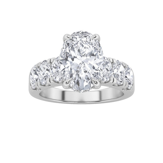4CTW Oval Shaped Lab Grown Diamond (F/VS) Bold Accented Engagement  Ring in 14K Gold