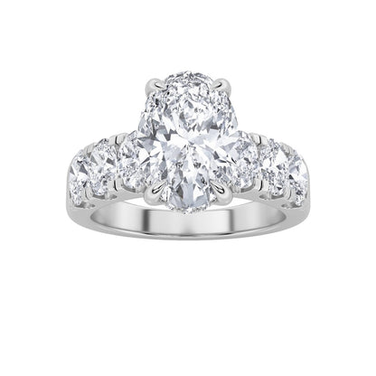 4CTW Oval Shaped Lab Grown Diamond (F/VS) Bold Accented Engagement  Ring in 14K Gold