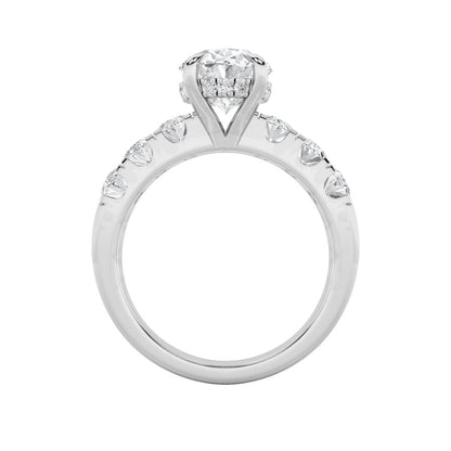4CTW Oval Shaped Lab Grown Diamond (F/VS) Bold Accented Engagement  Ring in 14K Gold