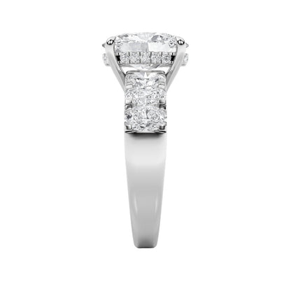 4CTW Oval Shaped Lab Grown Diamond (F/VS) Bold Accented Engagement  Ring in 14K Gold