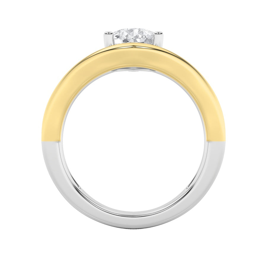 2CTW Pear Shaped Lab Grown Diamond (F/VS) Two Tone Wave Inspired Engagement Ring in 14K Gold