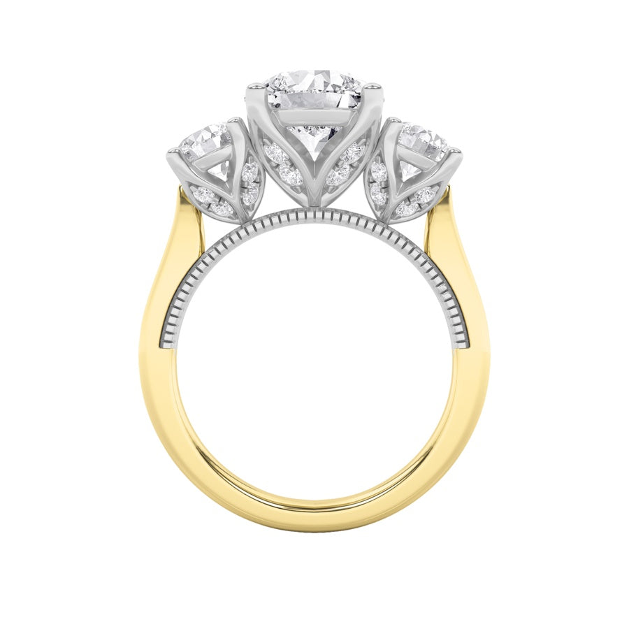 4CTW Round Shaped Lab Grown Diamond (F/VS) Accented Three Stone Ring in 14K Gold