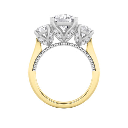 4CTW Round Shaped Lab Grown Diamond (F/VS) Accented Three Stone Ring in 14K Gold