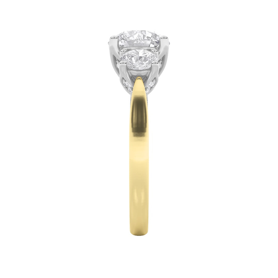 4CTW Round Shaped Lab Grown Diamond (F/VS) Accented Three Stone Ring in 14K Gold