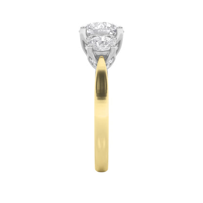 4CTW Round Shaped Lab Grown Diamond (F/VS) Accented Three Stone Ring in 14K Gold