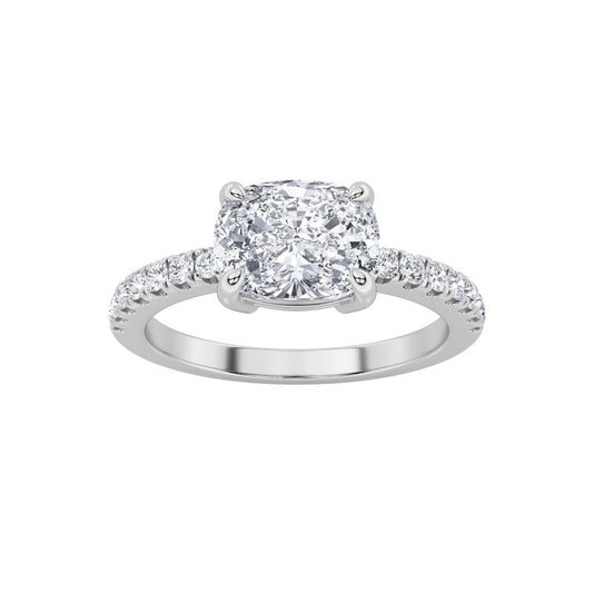 1.5CTW Elongated Cushion Shaped Lab Grown Diamond (F/VS) East West Accented Ring in 14K Gold