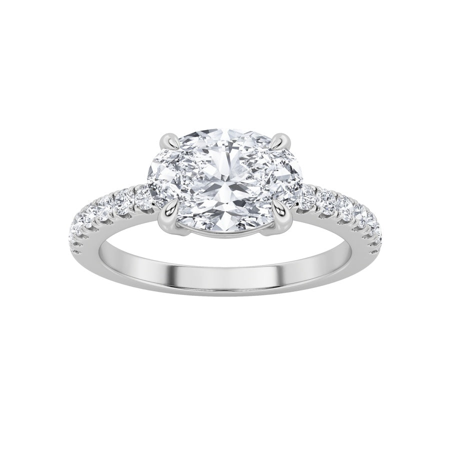 1.5CTW Oval Shaped Lab Grown Diamond (F/VS) East West Accented Ring in 14K Gold