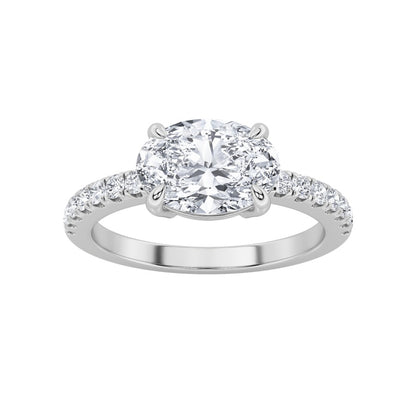 1.5CTW Oval Shaped Lab Grown Diamond (F/VS) East West Accented Ring in 14K Gold