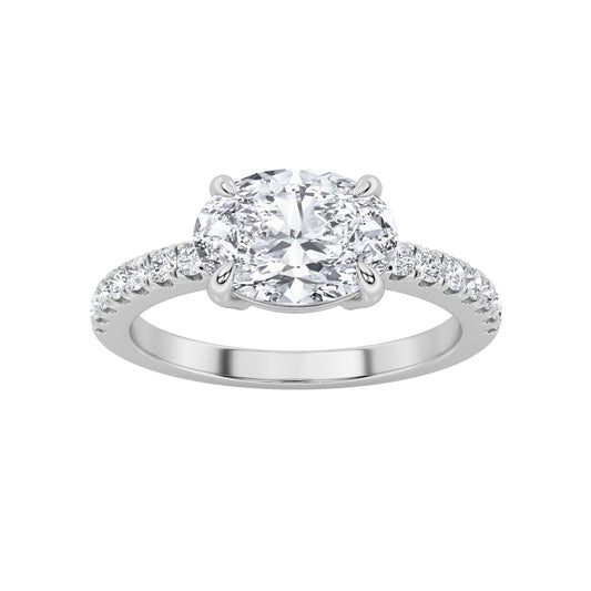 1.5CTW Oval Shaped Lab Grown Diamond (F/VS) East West Accented Ring in 14K Gold