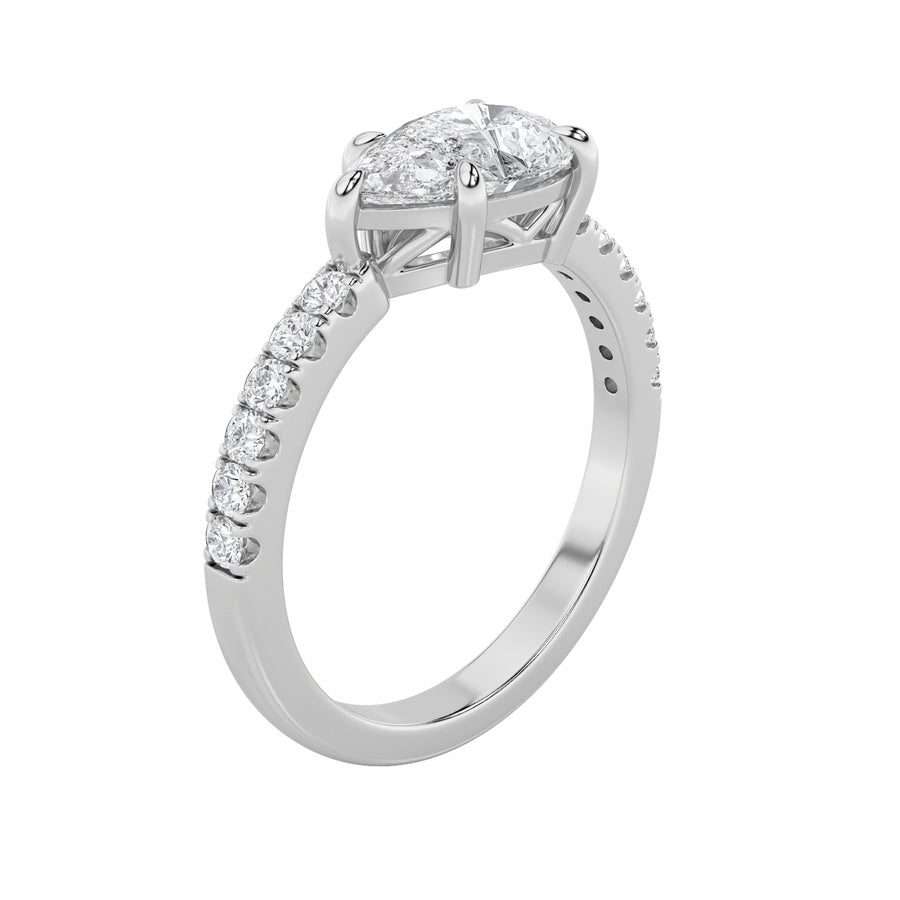 1.5CTW Pear Shaped Lab Grown Diamond (F/VS) East West Accented Ring in 14K Gold