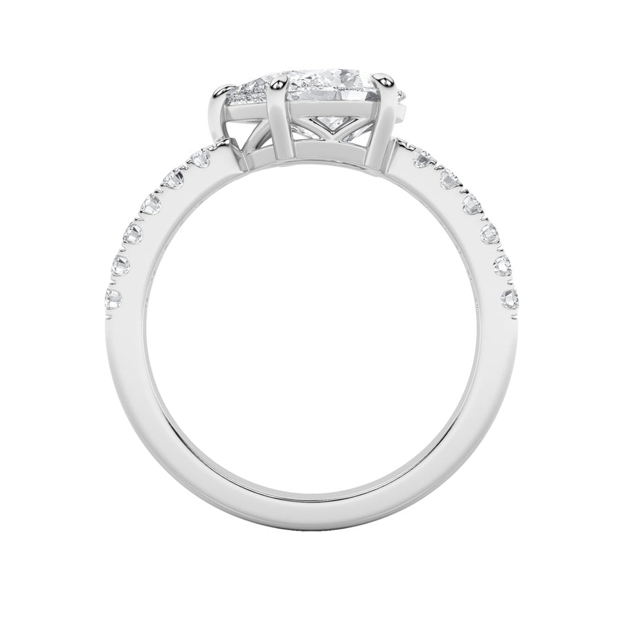 1.5CTW Pear Shaped Lab Grown Diamond (F/VS) East West Accented Ring in 14K Gold