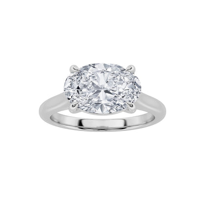 2CTW Oval Shaped Lab Grown Diamond (F/VS) East West Accented Ring in 14K Gold