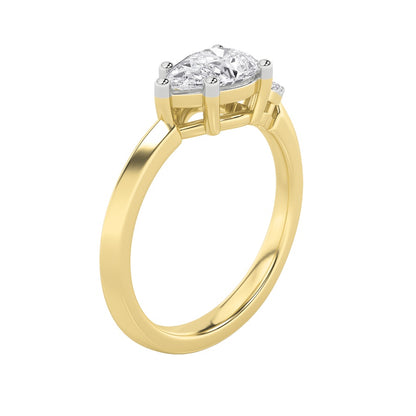 1CTW Pear Shaped Lab Grown Diamond (F/VS) East West Fashion Ring in 14K Gold