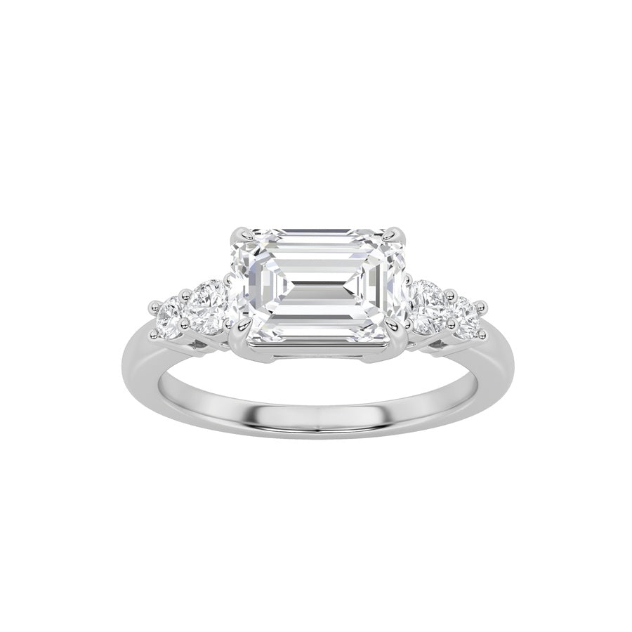 1.5CTW Emerald Shaped Lab Grown Diamond (F/VS) East West Accented Three Stone Ring in 14K Gold