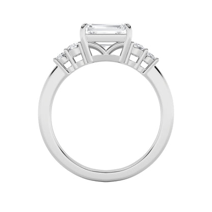 1.5CTW Emerald Shaped Lab Grown Diamond (F/VS) East West Accented Three Stone Ring in 14K Gold