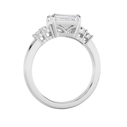 1.5CTW Emerald Shaped Lab Grown Diamond (F/VS) East West Accented Three Stone Ring in 14K Gold