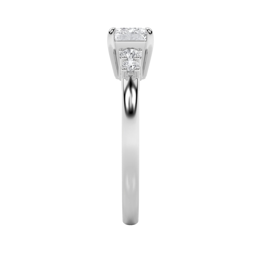 1.5CTW Emerald Shaped Lab Grown Diamond (F/VS) East West Accented Three Stone Ring in 14K Gold