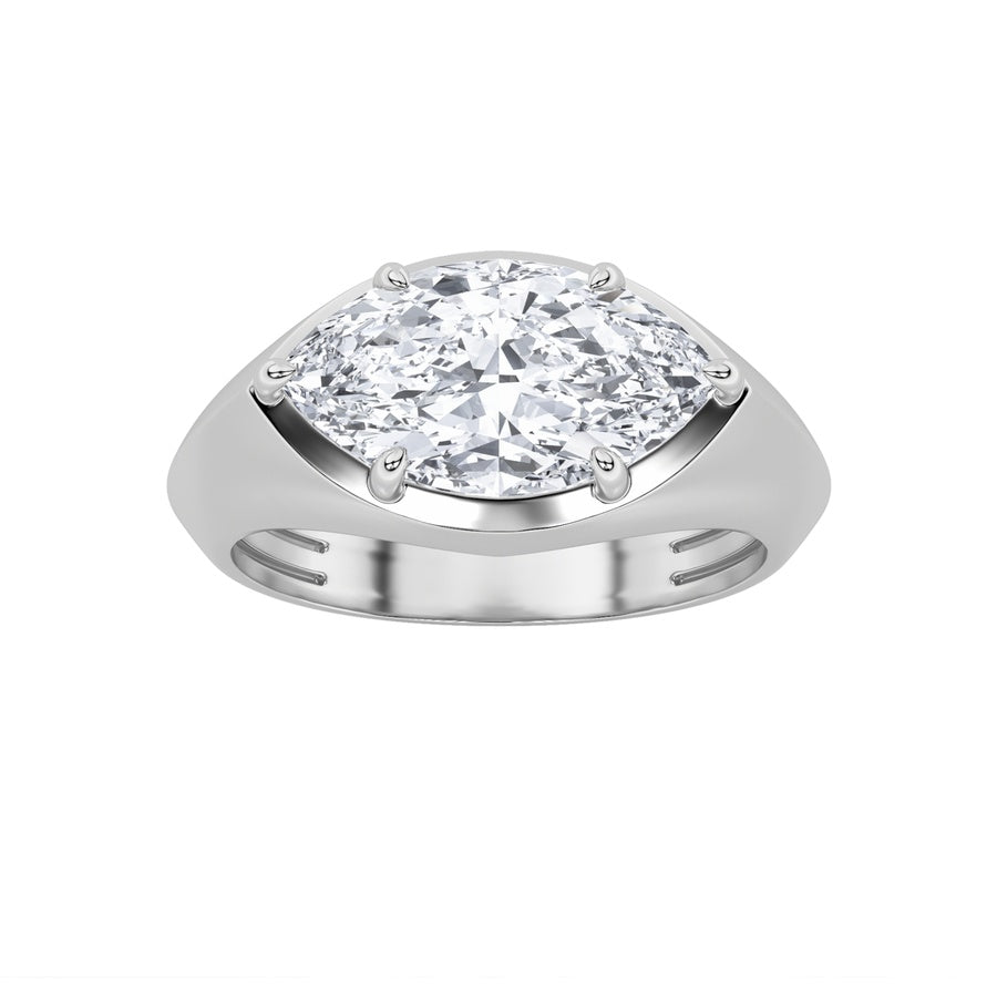 2CTW Marquise Shaped Lab Grown Diamond (F/VS) East West Solitaire Ring in 14K Gold