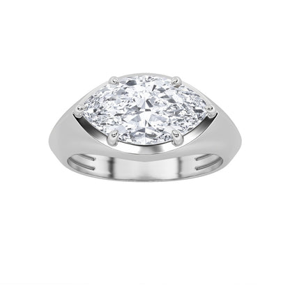 2CTW Marquise Shaped Lab Grown Diamond (F/VS) East West Solitaire Ring in 14K Gold
